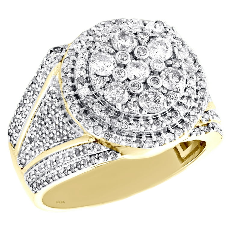 10K Yellow Gold Round Diamond Circle Cluster Statement Pave Pinky
