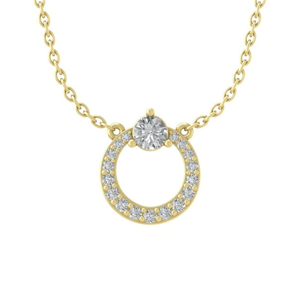 Araiya Fine Jewelry 10K Yellow Gold Round Diamond Circle Pendant with Yellow Plated Silver Chain Necklace (3/8 cttw, I-J Color, I2-I3 Clarity), 18"