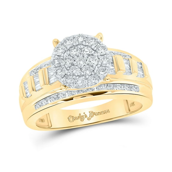 10K Yellow Gold Round Diamond Cluster Wedding Engagement Ring 1ctw, Women's Size: 5-10