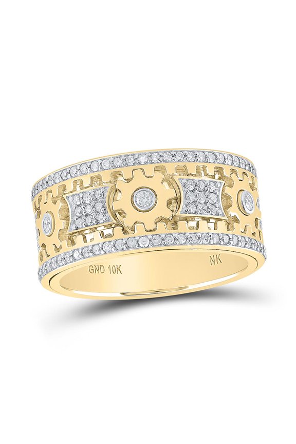 10K Yellow Gold Round Diamond Cog Band Ring 1.5cttw