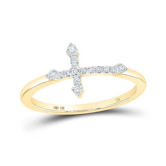 10K Yellow Gold Round Diamond Cross Ring - 0.1 CTTW