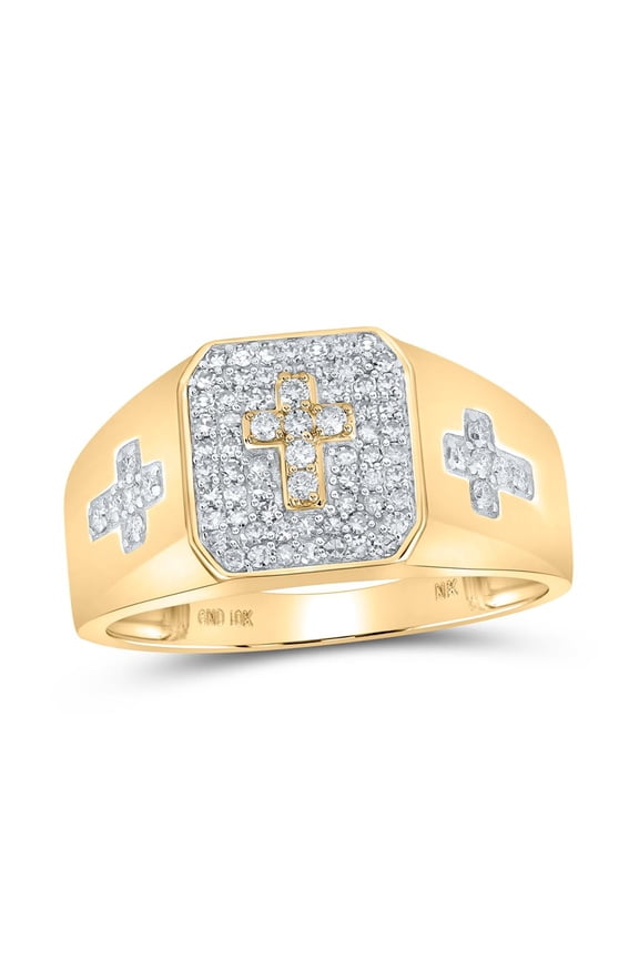 10K Yellow Gold Round Diamond Cross Ring 0.4cttw