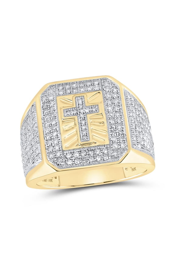 10K Yellow Gold Round Diamond Cross Ring 1.4cttw