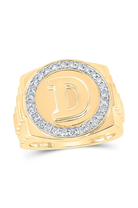 10K Yellow Gold Round Diamond D Letter Circle Ring 0.5cttw