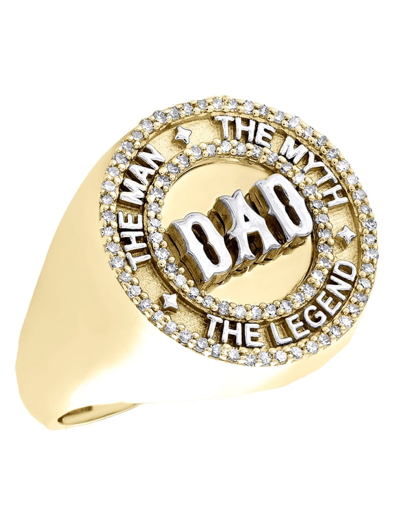 10K Yellow Gold Round Diamond DAD Statement Tiered Pinky Ring 19mm Band 1/3 CT.