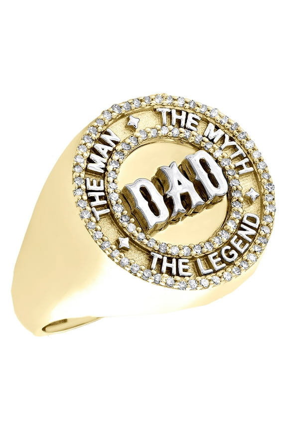 10K Yellow Gold Round Diamond DAD Statement Tiered Pinky Ring 19mm Band 1/3 CT.