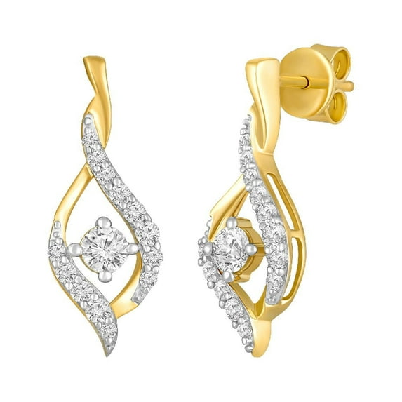 10K Yellow Gold Round Diamond Dangle Earrings (3/4 cttw, I-J Color, I2-I3 Clarity)