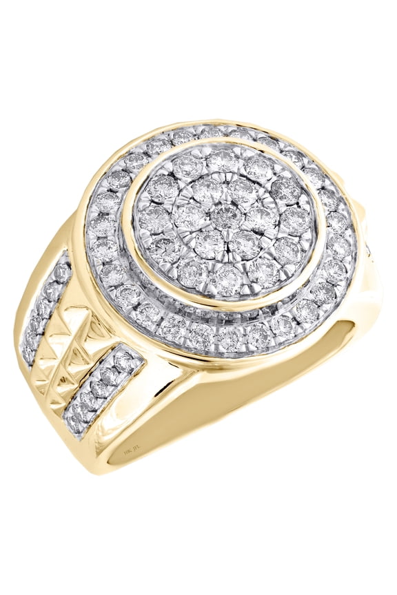 10K Yellow Gold Round Diamond Dome Tier Statement Band 20mm Mens Pinky Ring 2 CT