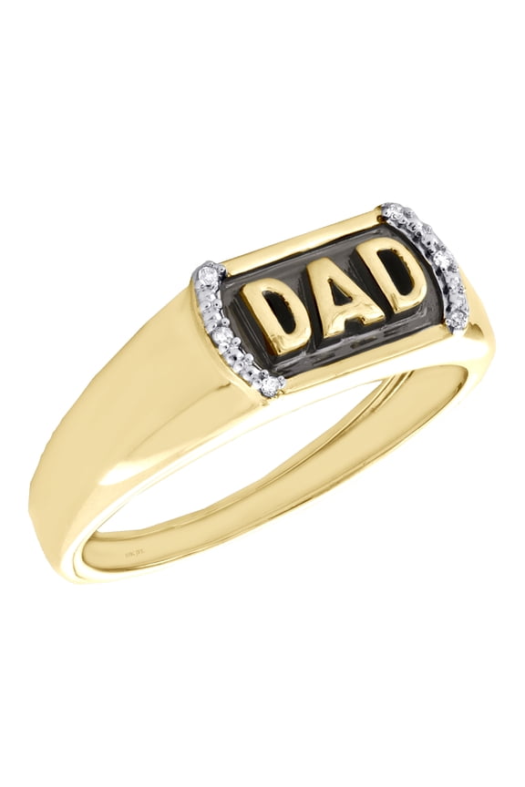 10K Yellow Gold Round Diamond Father Dad Enamel Ring 7mm Wedding Band 0.024 CT.