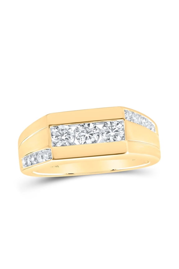 10K Yellow Gold Round Diamond Flat Top Band Ring 1cttw