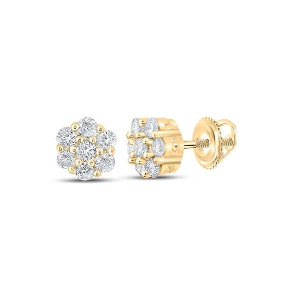 10K Yellow Gold Round Diamond Flower Cluster Earrings - 0.25 CTTW