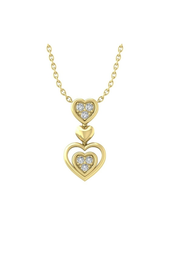 10K Yellow Gold Round Diamond Heart Pendant with Yellow Gold Plated Silver Chain Necklace (1/10 cttw, I-J Color, I2-I3 Clarity), 18"