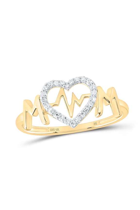 10K Yellow Gold Round Diamond Heartbeat Mom Nicoles Dream Collection Ring 0.10cttw