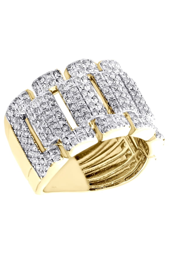 10K Yellow Gold Round Diamond Jubilee Pinky Ring 15mm Statement Pave Band 2.4 CT