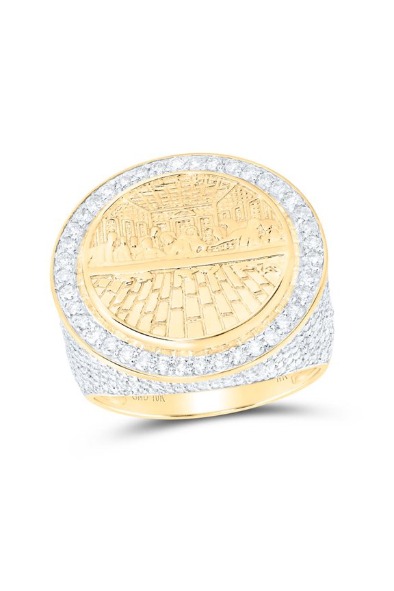 10K Yellow Gold Round Diamond Last Supper Circle Ring 2.38cttw