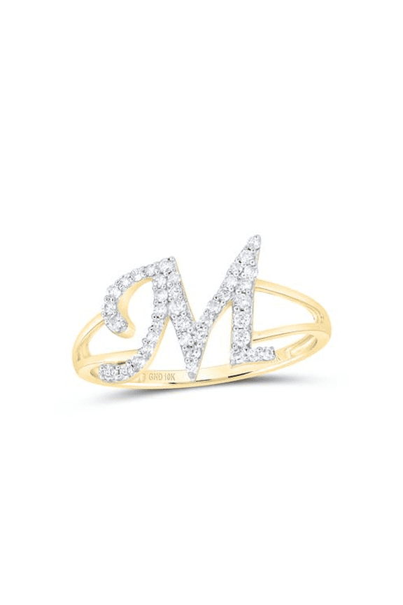 10K Yellow Gold Round Diamond Letter / Initital "M" Splilt Shank Ring 1/5 CT.