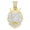 thumbnail image 1 of 10K Yellow Gold Round Diamond Lion Head Crown Pendant 1.65" Pave Charm 1.05 CT., 1 of 6
