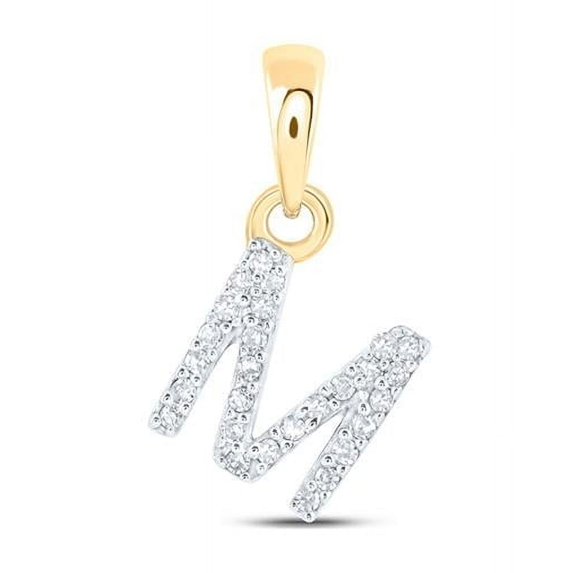 10K Yellow Gold Round Diamond M Initial Letter Nicoles Dream Collection Pendant - 0.05 CTTW
