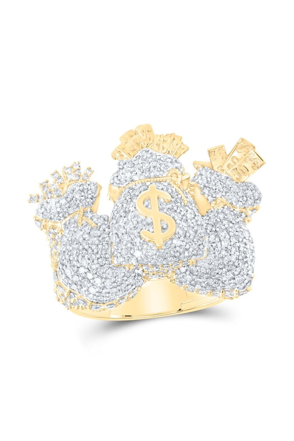 10K Yellow Gold Round Diamond Money Bag Pinky Ring 4.8cttw