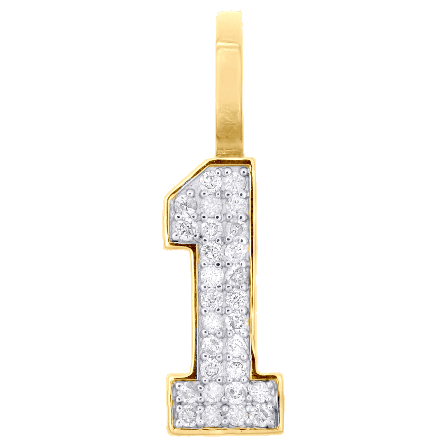 10K Yellow Gold Round Diamond Number Pendant 1" Block Font Charm 3/8 CT