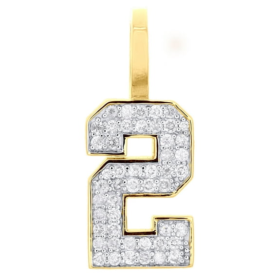 10K Yellow Gold Round Diamond Number Pendant 1" Block Font Charm 3/8 CT. | # 2