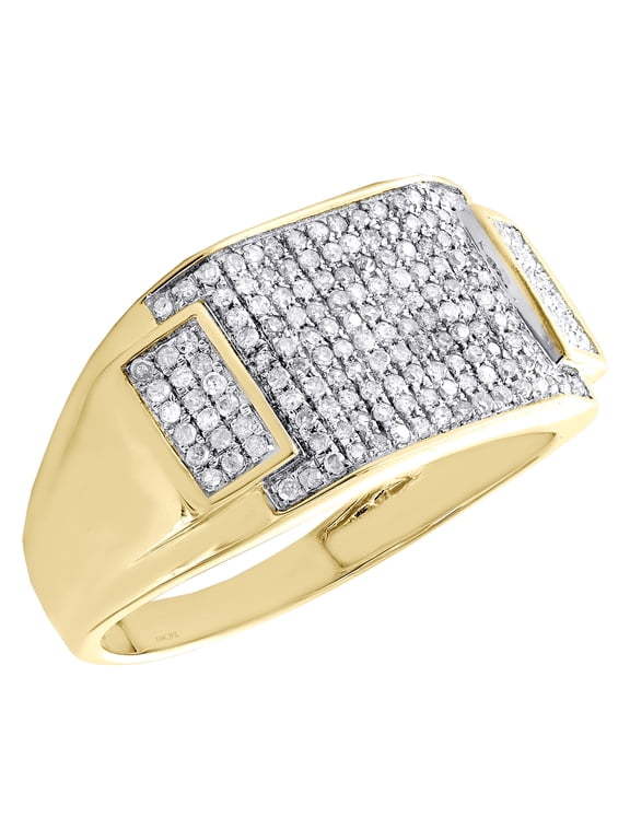 10K Yellow Gold Round Diamond Rectangle Frame Pinky Ring 12mm Pave Band 1/2 CT.