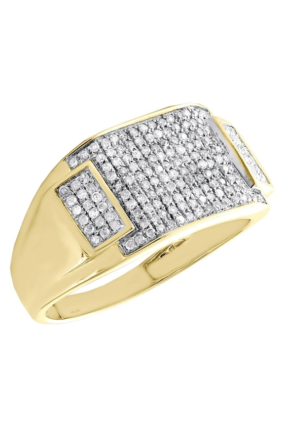 10K Yellow Gold Round Diamond Rectangle Frame Pinky Ring 12mm Pave Band 1/2 CT.