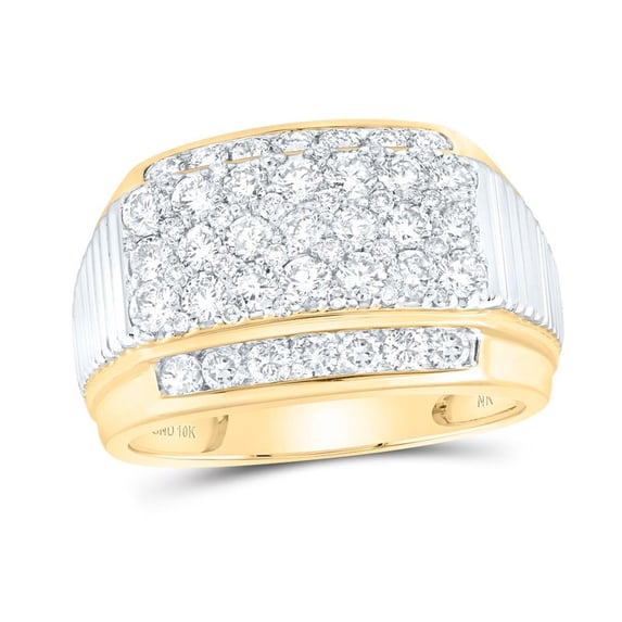 10K Yellow Gold Round Diamond Ribbed Pave Band Ring 2cttw