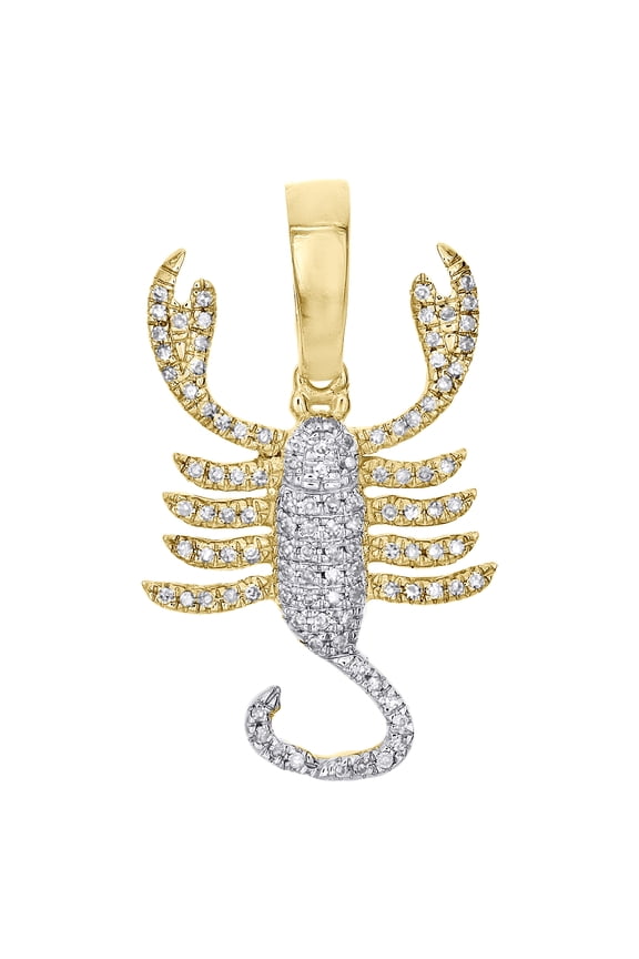 10K Yellow Gold Round Diamond Scorpio Horoscope Pendant 1.05" Pave Charm 0.21 CT.