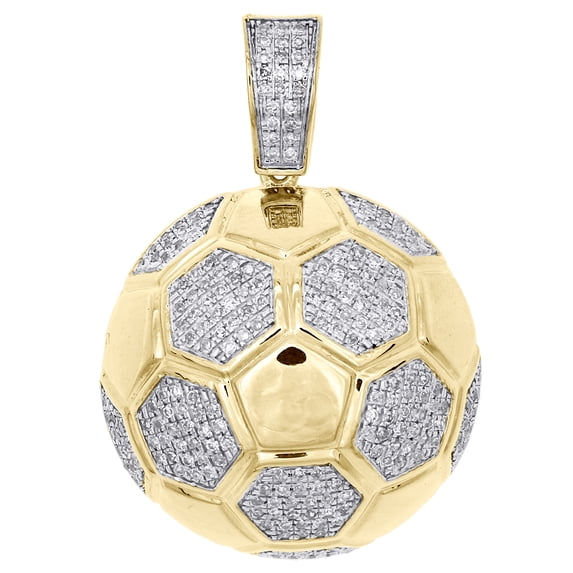 10K Yellow Gold Round Diamond Soccer Ball Pendant 1.20" Mens Pave Charm 1/2 CT.
