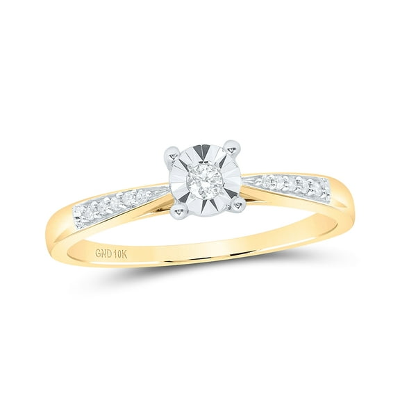 10K Yellow Gold Round Diamond Solitaire Bridal Wedding Engagement Ring 1/10 Cttw, Womens Size: 5-10