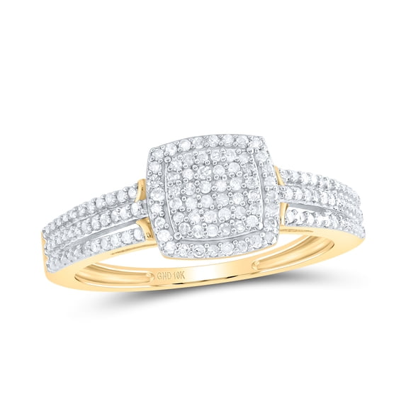 10K Yellow Gold Round Diamond Square Bridal Wedding Engagement Ring 1/4 Cttw, Womens Size: 5-10