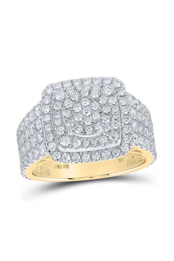 10K Yellow Gold Round Diamond Square Cluster Nicoles Dream Collection Ring 2.5cttw