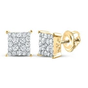 10K Yellow Gold Round Diamond Square Nicoles Dream Collection Earrings - 0.25 CTTW