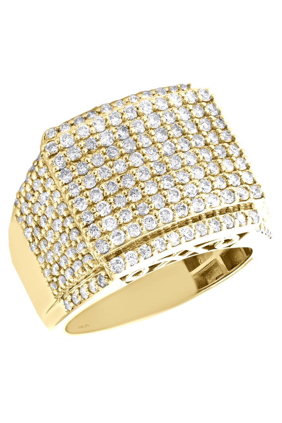 10K Yellow Gold Round Diamond Square Statement Band 17mm Pave Pinky Ring 2.78 CT