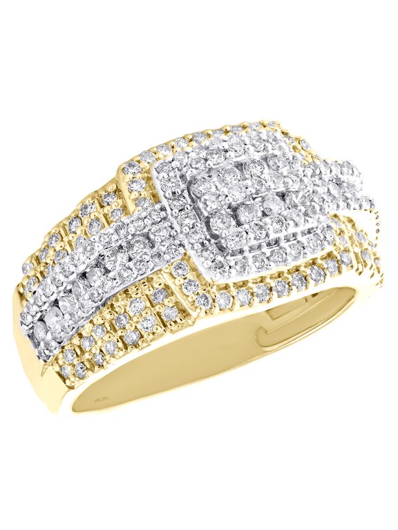 10K Yellow Gold Round Diamond Square Step Tier Pinky Ring Statement Band 1.55 CT