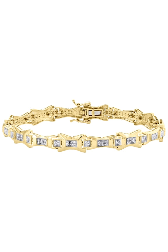 10K Yellow Gold Round Diamond Statement Link 8.50mm Bracelet 8.50" Pave 1/2 CT.