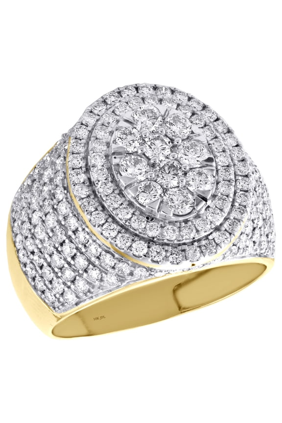 10K Yellow Gold Round Diamond Step Oval Tiered Pinky Ring 18mm Pave Band 2.50 CT