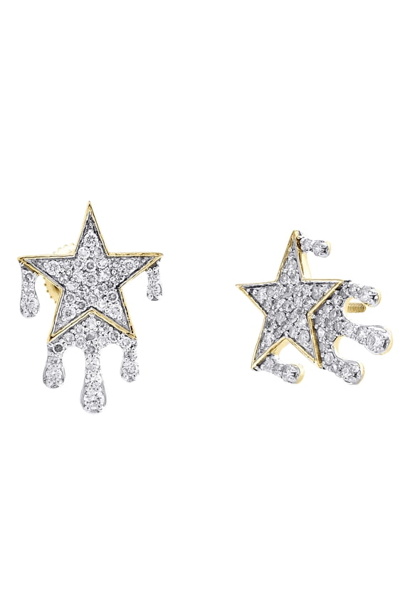 10K Yellow Gold Round Diamond Super Star Drip Stud 19mm Cluster Earrings 3/4 CT.