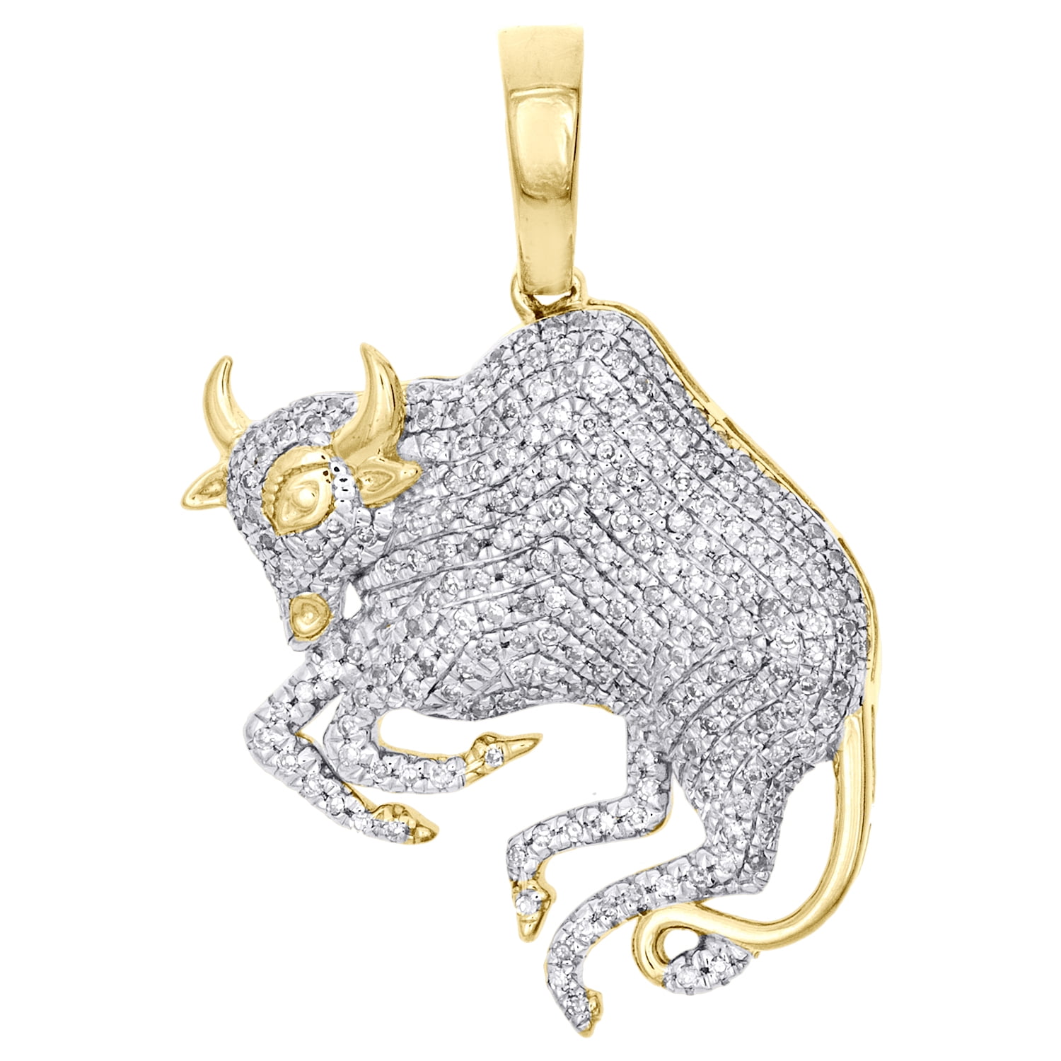 Taurus Charm 10K Yellow Gold Round Diamond Taurus Horoscope Pendant 1.30