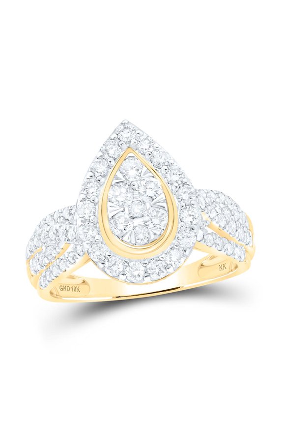 10K Yellow Gold Round Diamond Teardrop Cluster Nicoles Dream Collection Ring 1cttw