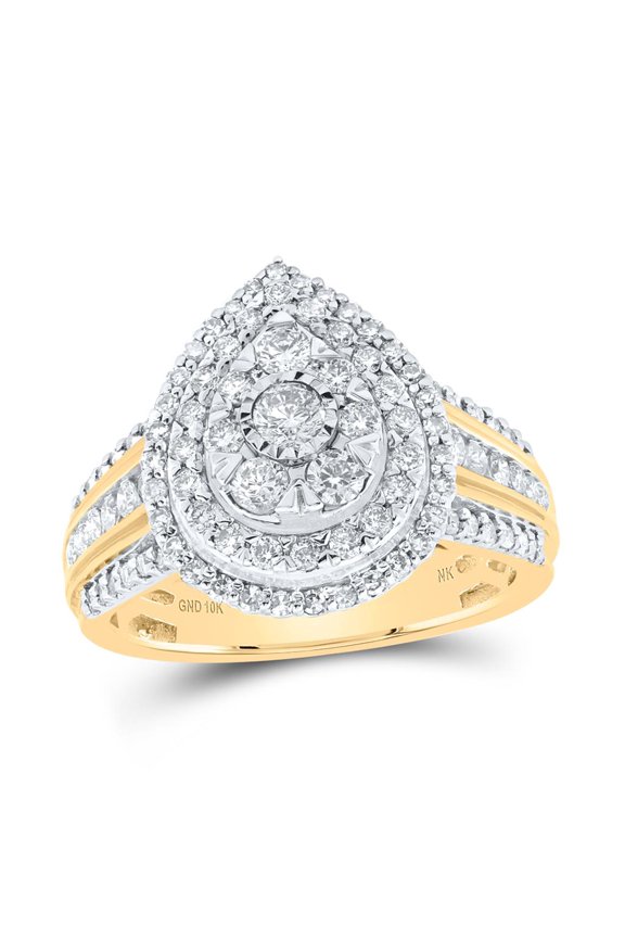 10K Yellow Gold Round Diamond Teardrop Cluster Nicoles Dream Collection Ring 1cttw