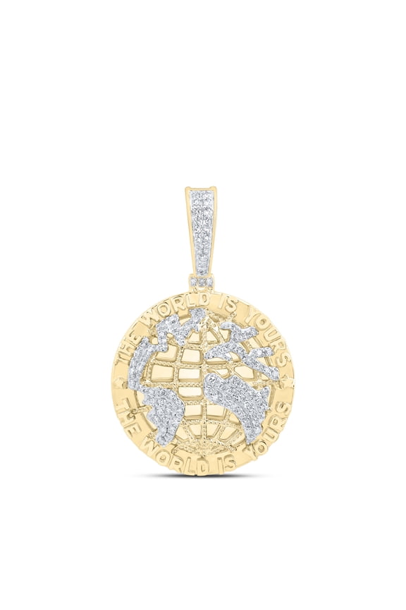 10K Yellow Gold Round Diamond The World Is Yours Globe Map Pendant Charm 1/2 CT.
