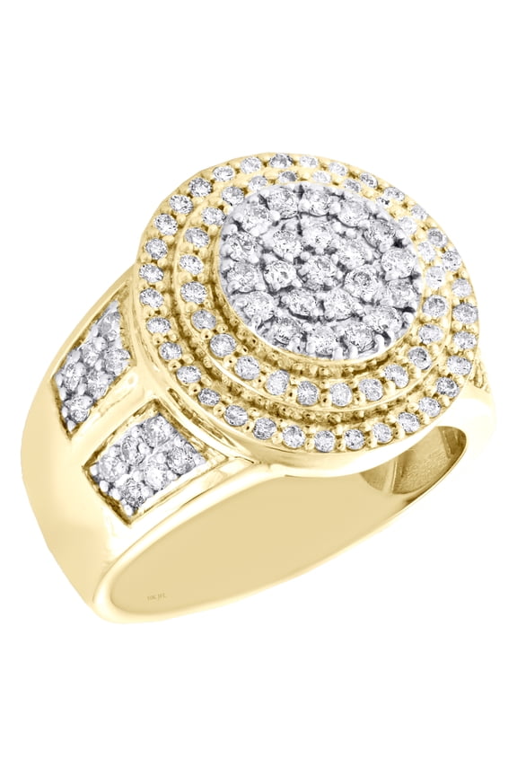 10K Yellow Gold Round Diamond Tier Step Statement 18mm Circle Pinky Ring 1.35 CT