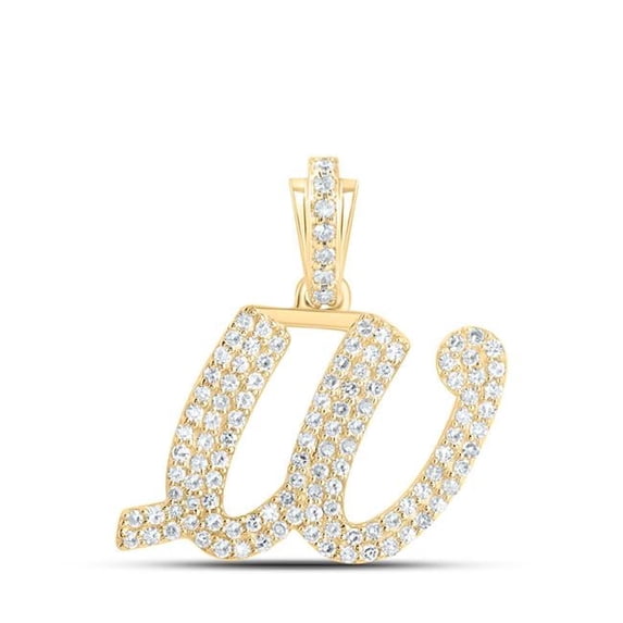 10K Yellow Gold Round Diamond W Cursive Initial Letter Nicoles Dream Collection Pendant - 0.5 CTTW
