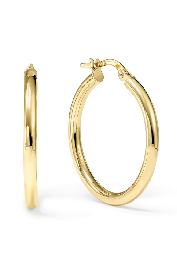 10K Yellow Gold Round Gold Hoop Earring for Women | High-Polish, 1 Inch Diameter, Slim (2.5mm) Profile | Real Gold, Stamped for Authenticity