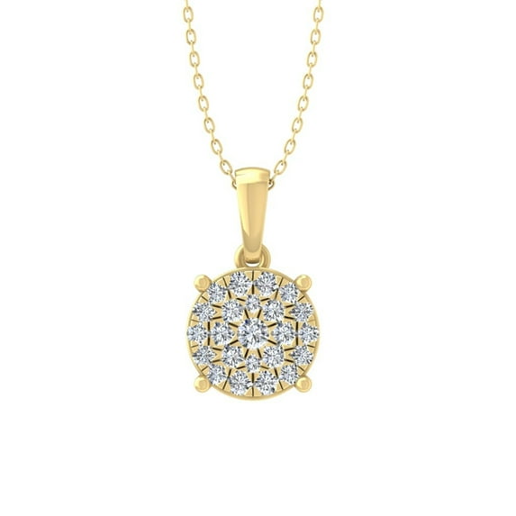 10K Yellow Gold Round-Shape Cluster Lab Grown Diamond Pendant with Silver Yellow Plating Cable Chain Necklace 18" (1/4 Carat, VS Clarity, D-F Color)
