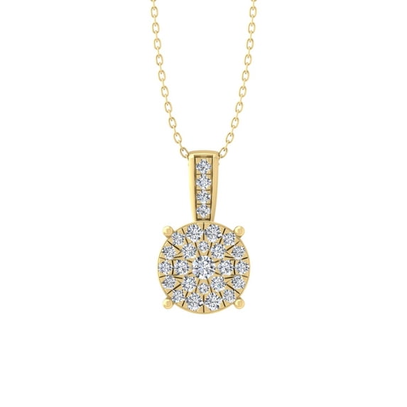 10K Yellow Gold Round-Shape Cluster Lab Grown Diamond Pendant with Silver Yellow Plating Cable Chain Necklace 18" (3/8 Carat, VS Clarity, D-F Color)