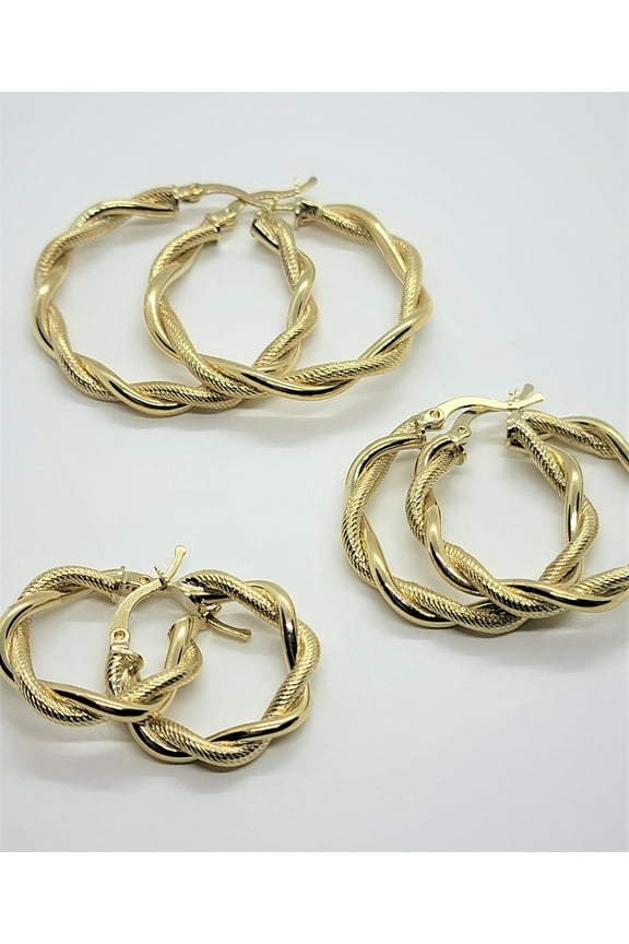10K Yellow Gold Round Twisted Hoop Earrings