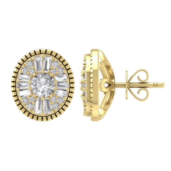 10K Yellow Gold Round and Baguette Diamond Stud Earrings (3/4 cttw, I-J Color, I2-I3 Clarity)